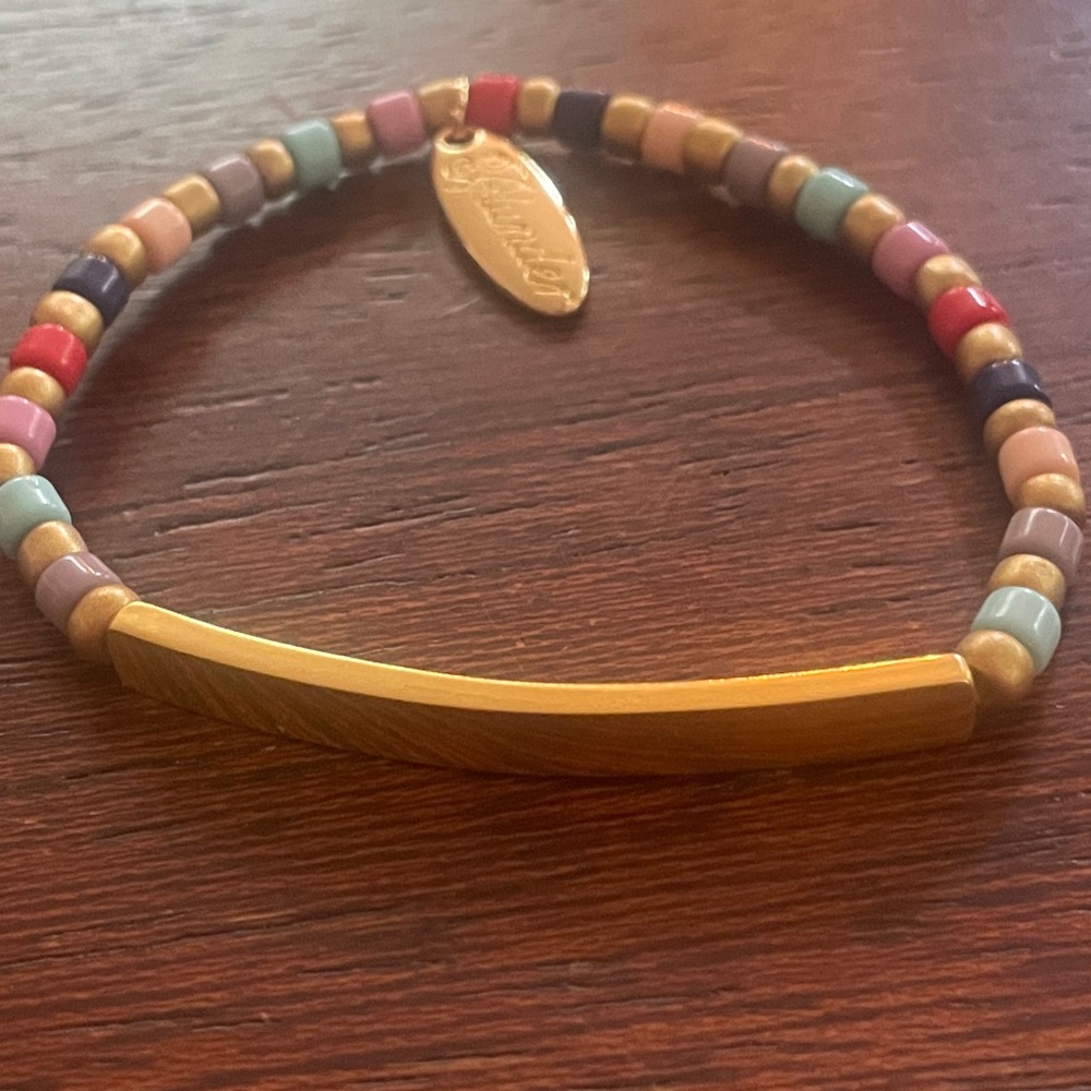Plunder Multicolor Bead Bracelet w/Gold Engravable Rectangular Plate. New in bag - Picture 2 of 5
